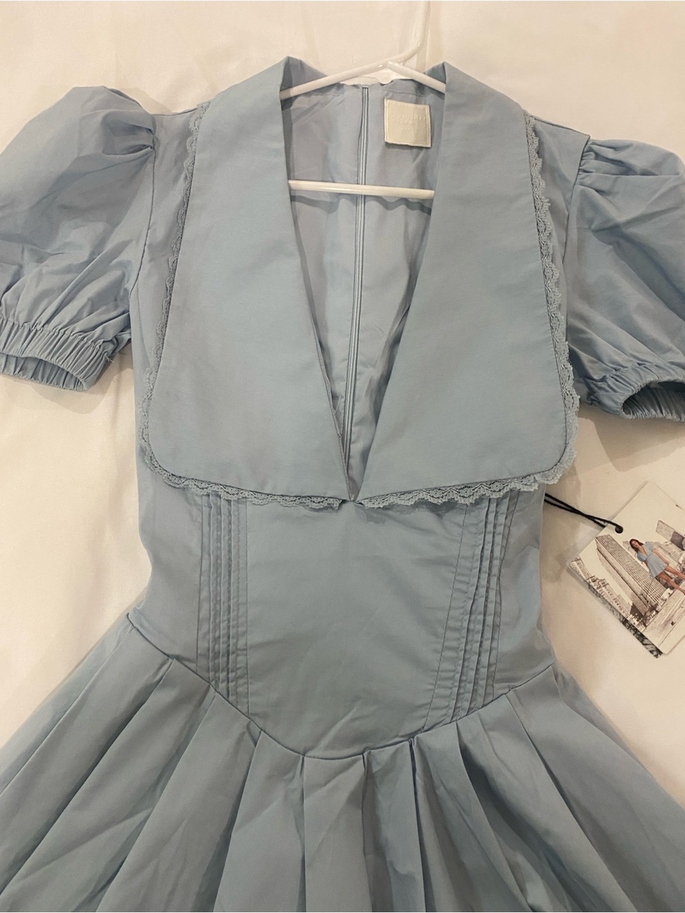 Anthropologie Light Blue Puff-Sleeve Mini Dress - Picture 4 of 10